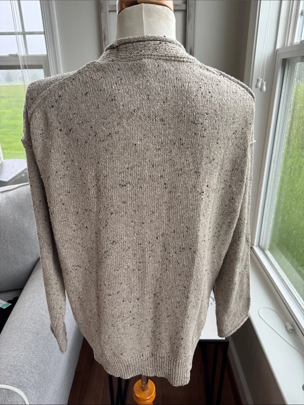 Hem & Thread Exterior Seams Speckled grandpa Cardigan #32663 Neutral Large NWT